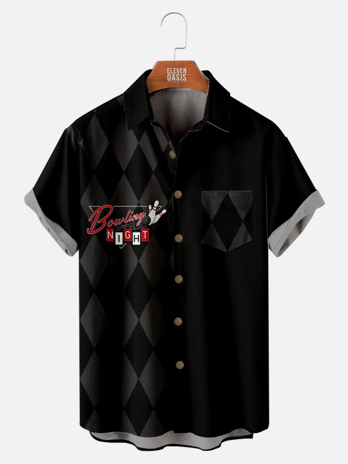 Bowling Color Contrast Men's Short Sleeve Shirt ElevenOasis