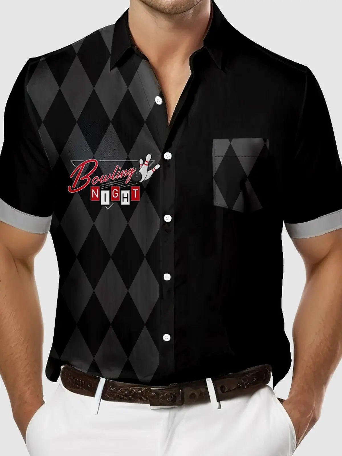 Bowling Color Contrast Men's Short Sleeve Shirt ElevenOasis