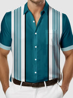 Men's Classic Striped Bowling Short Sleeve Shirt Eleven Oasis