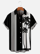 Men's Palm Trees Striped Bowling Short Sleeve Shirt ElevenOasis