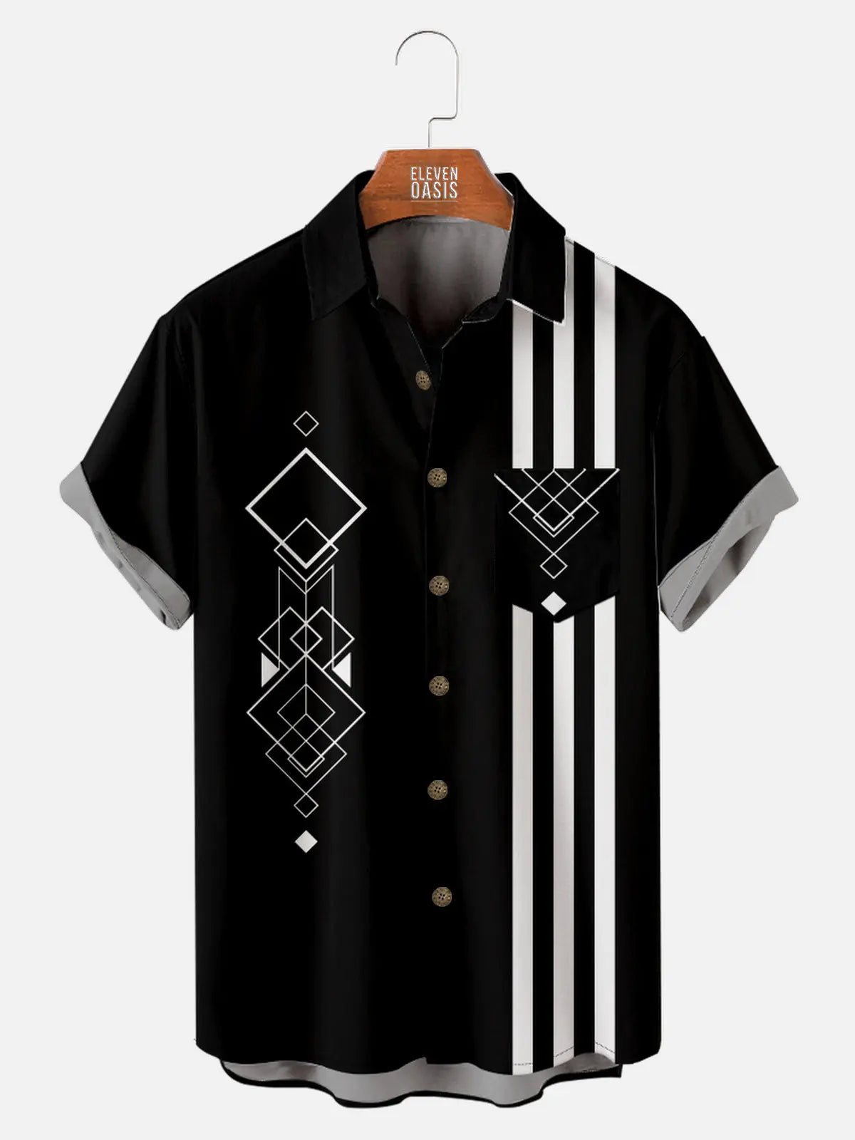 Men's Art Deco Geometric Bowling Short Sleeve Shirt Eleven Oasis