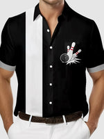 Men's Simple Bowling Pins and Balls Short Sleeve Shirt Eleven Oasis