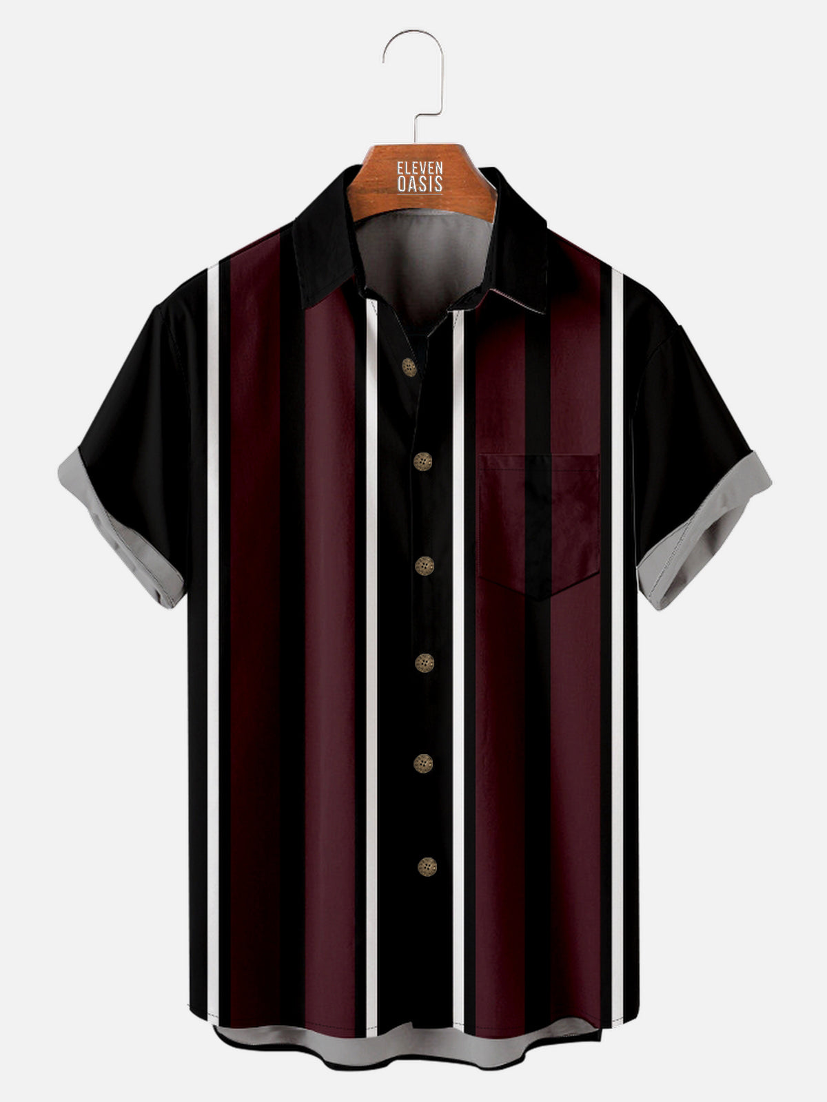 Men's Everyday Stylish Striped Bowling Short Sleeve Shirt Eleven Oasis