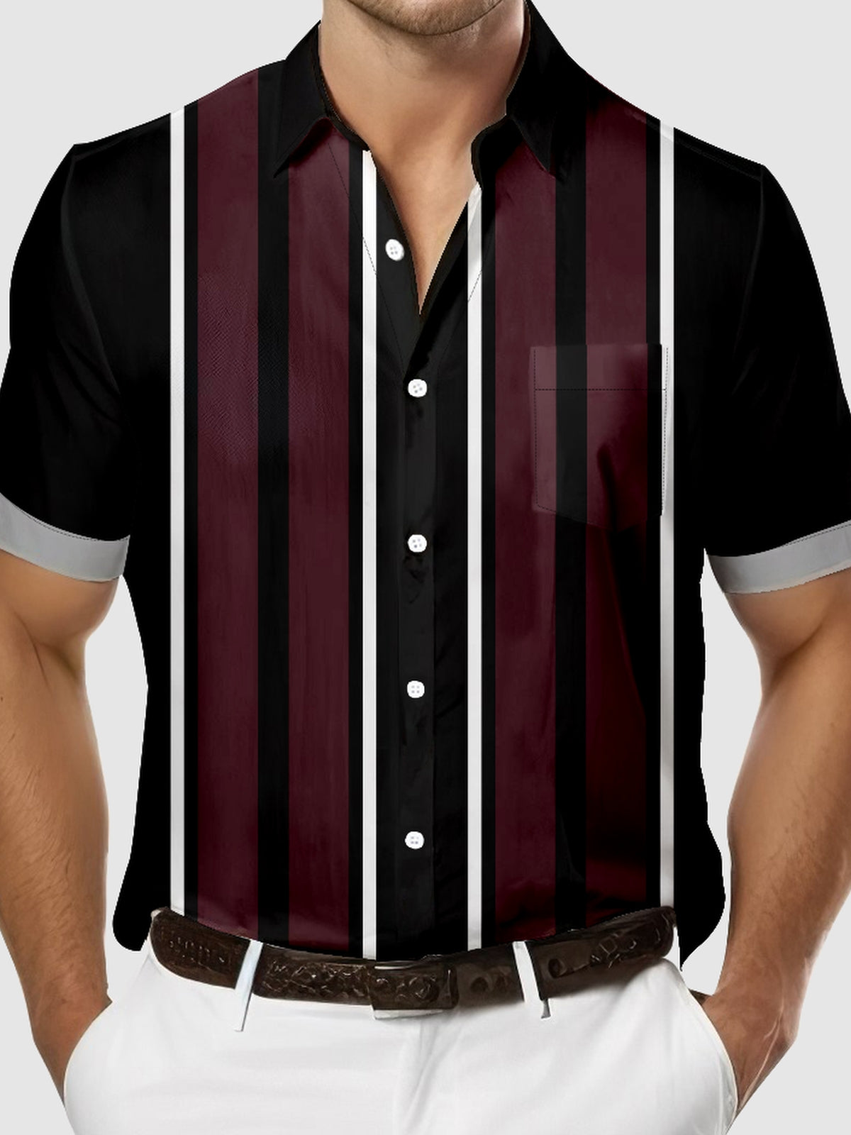 Men's Everyday Stylish Striped Bowling Short Sleeve Shirt Eleven Oasis