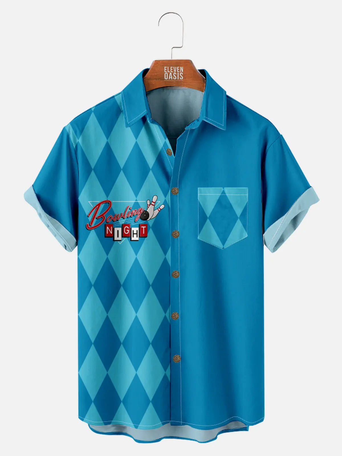 Bowling Color Contrast Men's Short Sleeve Shirt ElevenOasis