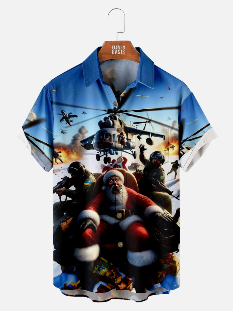Men's Christmas Helicopter Short Sleeve Shirt Eleven Oasis