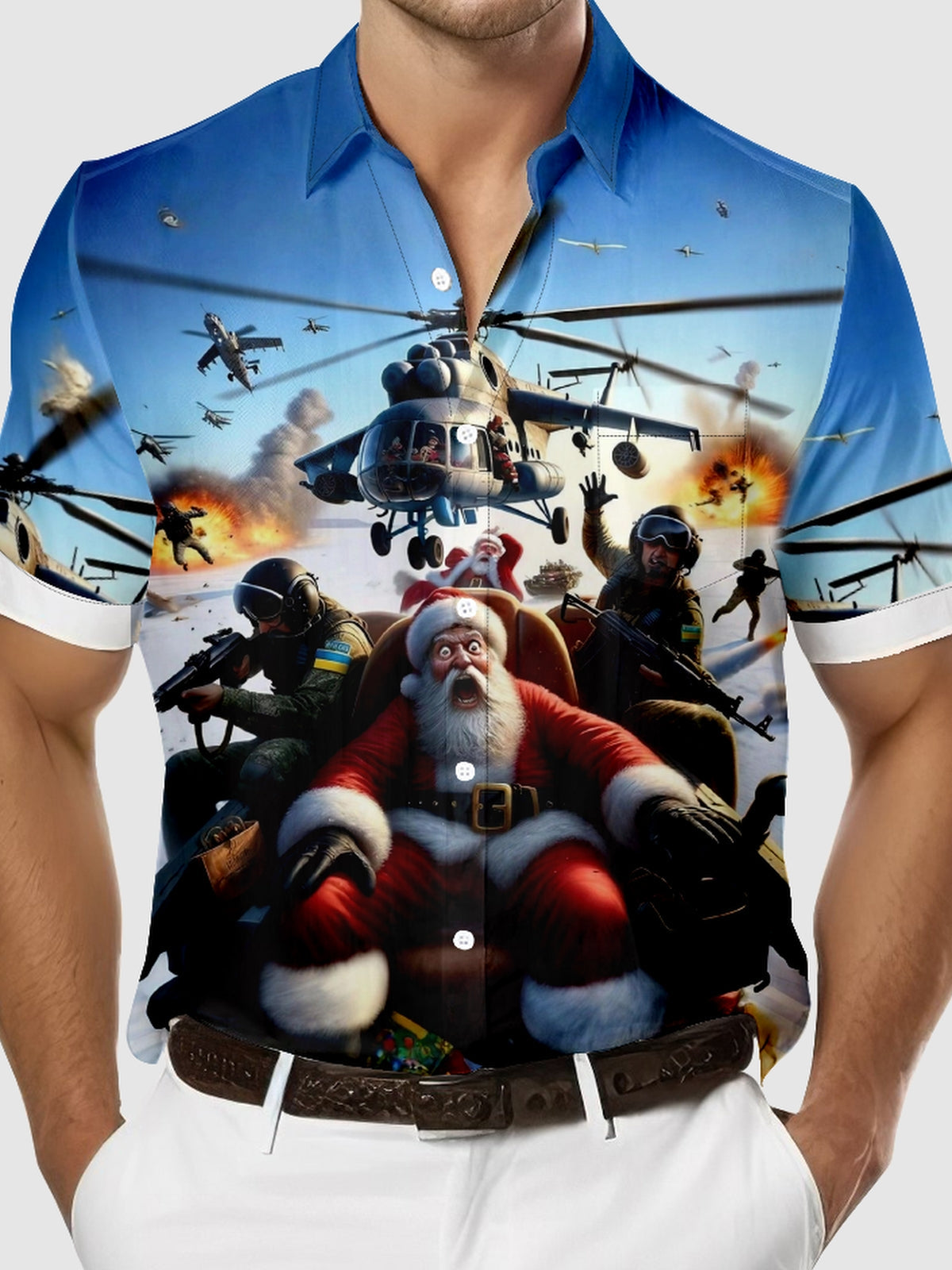 Men's Christmas Helicopter Short Sleeve Shirt Eleven Oasis