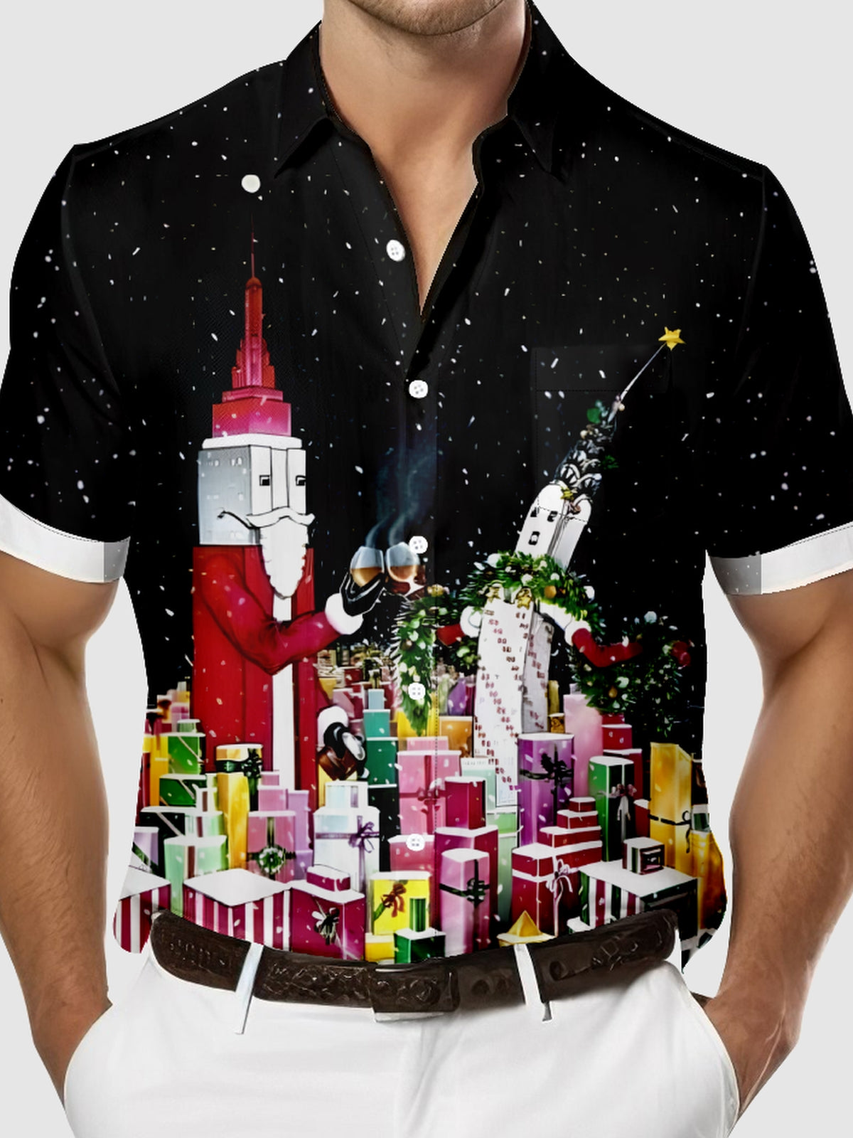 Men's Christmas Santa Bricks Short Sleeve Shirt Eleven Oasis