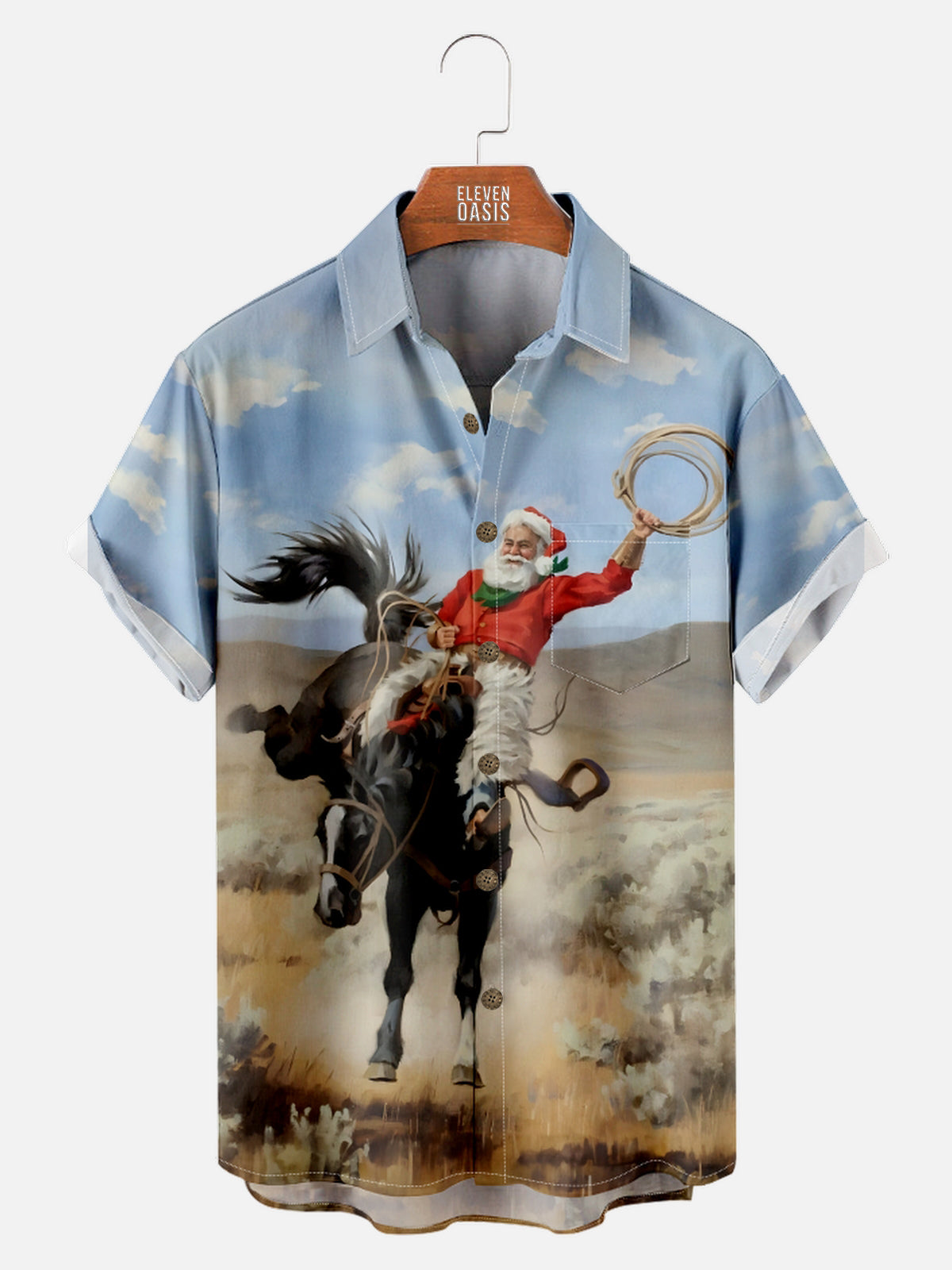 Men's Christmas Santa Cowboy Short Sleeve Shirt Eleven Oasis