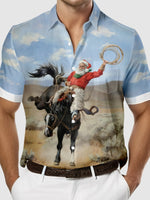 Men's Christmas Santa Cowboy Short Sleeve Shirt Eleven Oasis