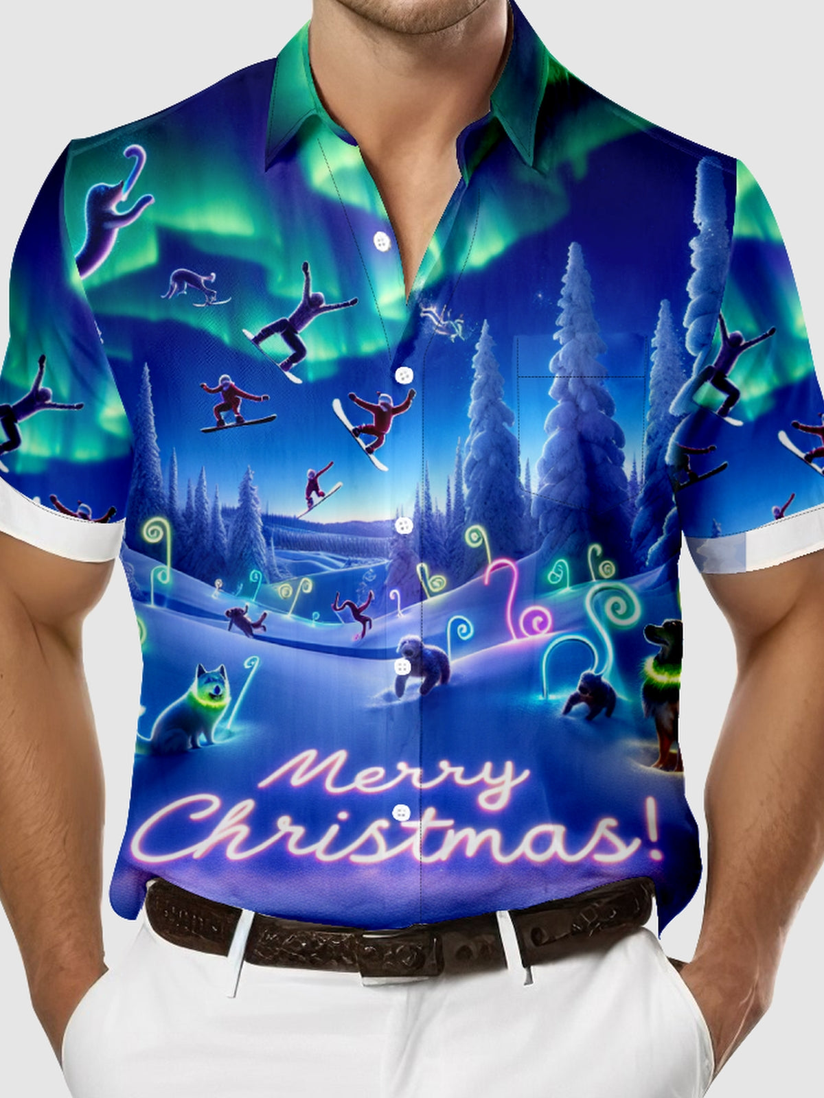 Men's Christmas Aurora Short Sleeve Shirt Eleven Oasis