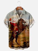 Christmas Santa Cowboy Men's Short Sleeve Shirt ElevenOasis