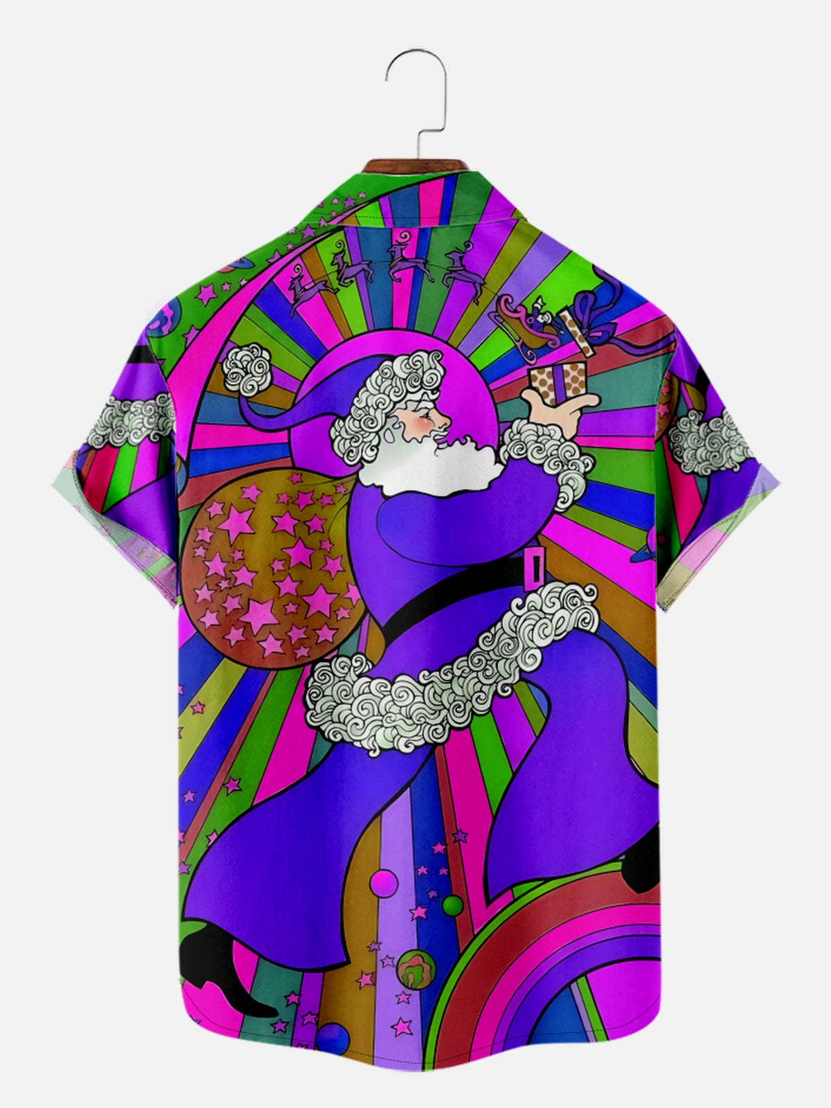 Psychedelic 70s Inspired Santa Art Short Sleeve Shirt ElevenOasis