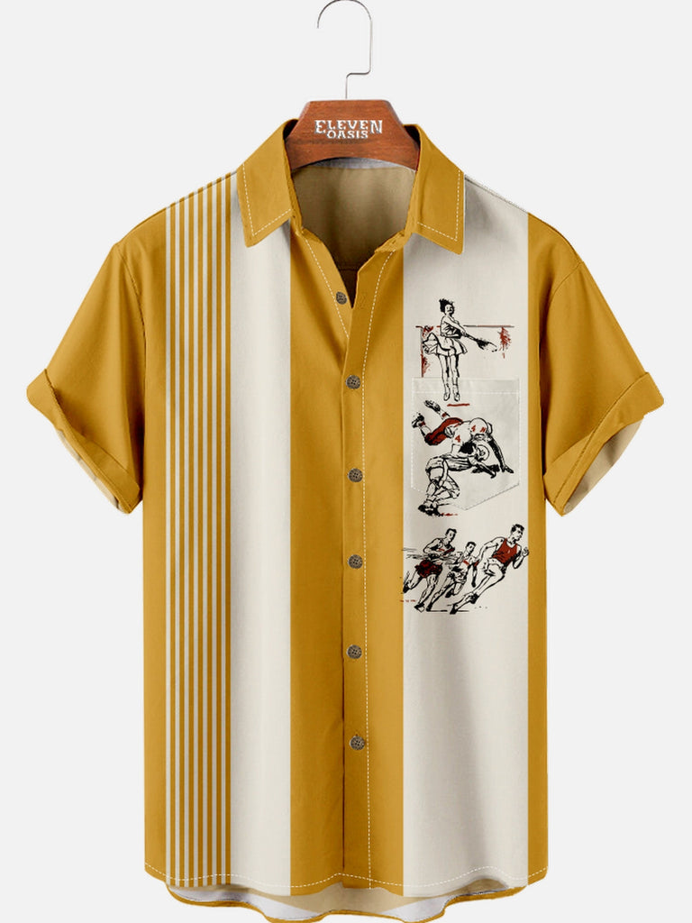 Men's Nostalgia White Stripe Classic Short Sleeve Shirt Eleven Oasis
