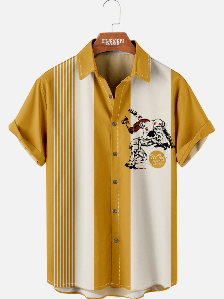 Men's Nostalgia Yellow and White Stripe Short Sleeve Shirt Eleven Oasis
