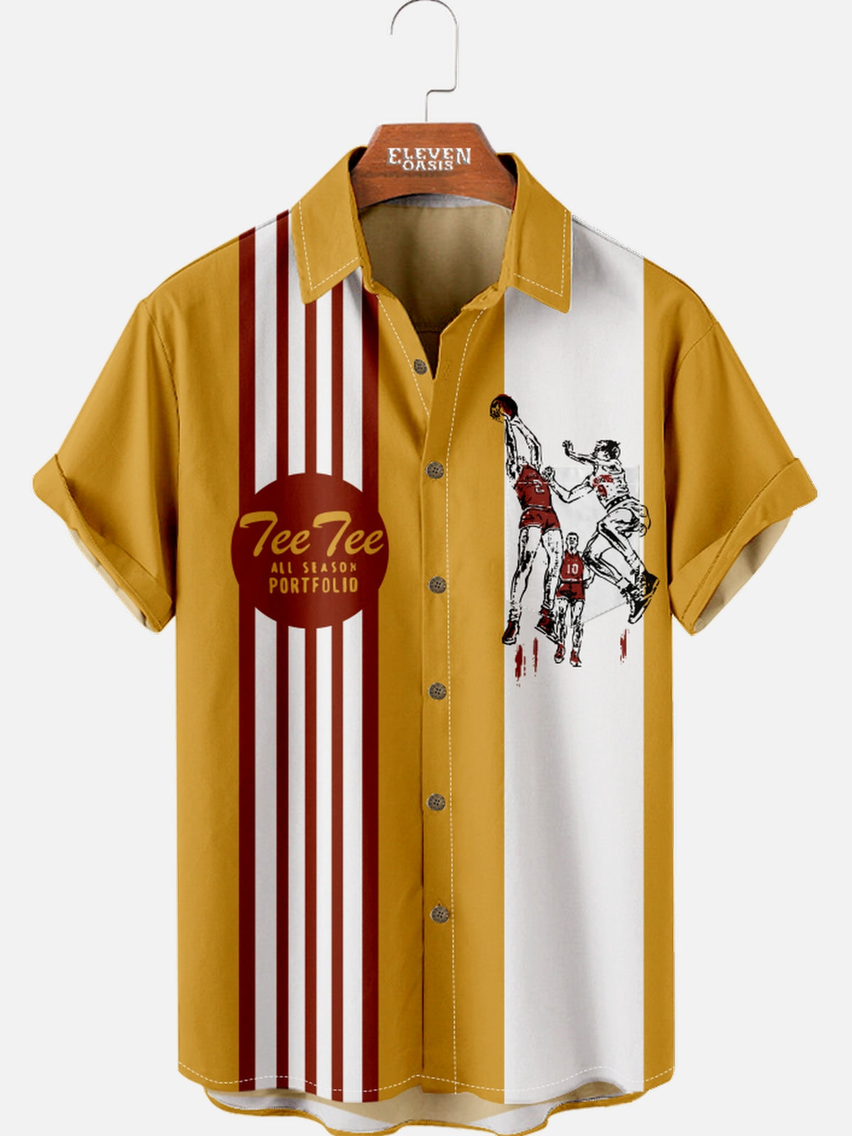 Men's Nostalgia Pee Chee Red and White Stripe Short Sleeve Shirt Eleven Oasis