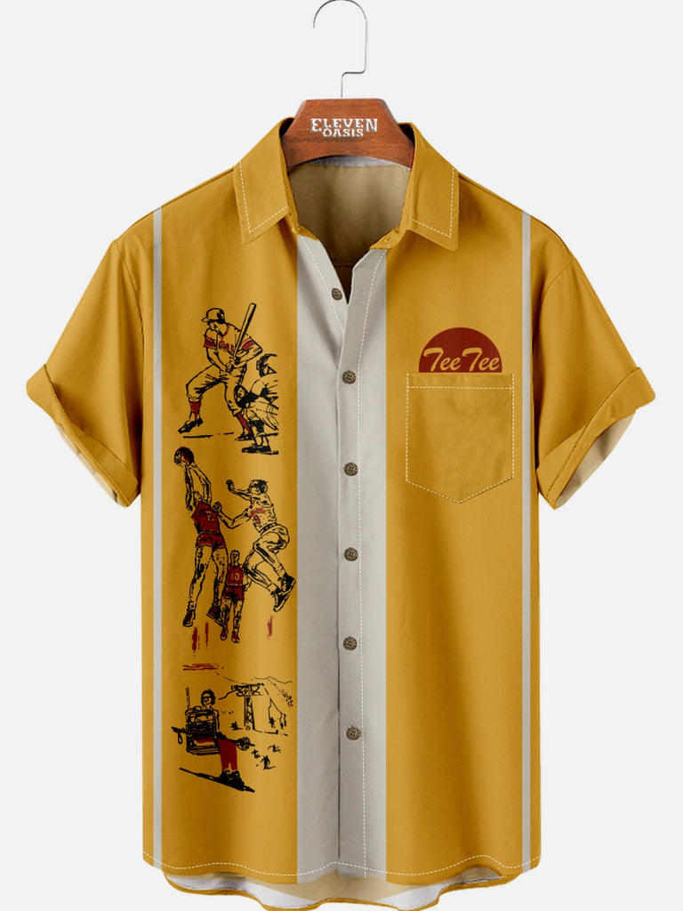 Men's Nostalgia White Stripe Short Sleeve Shirt Eleven Oasis