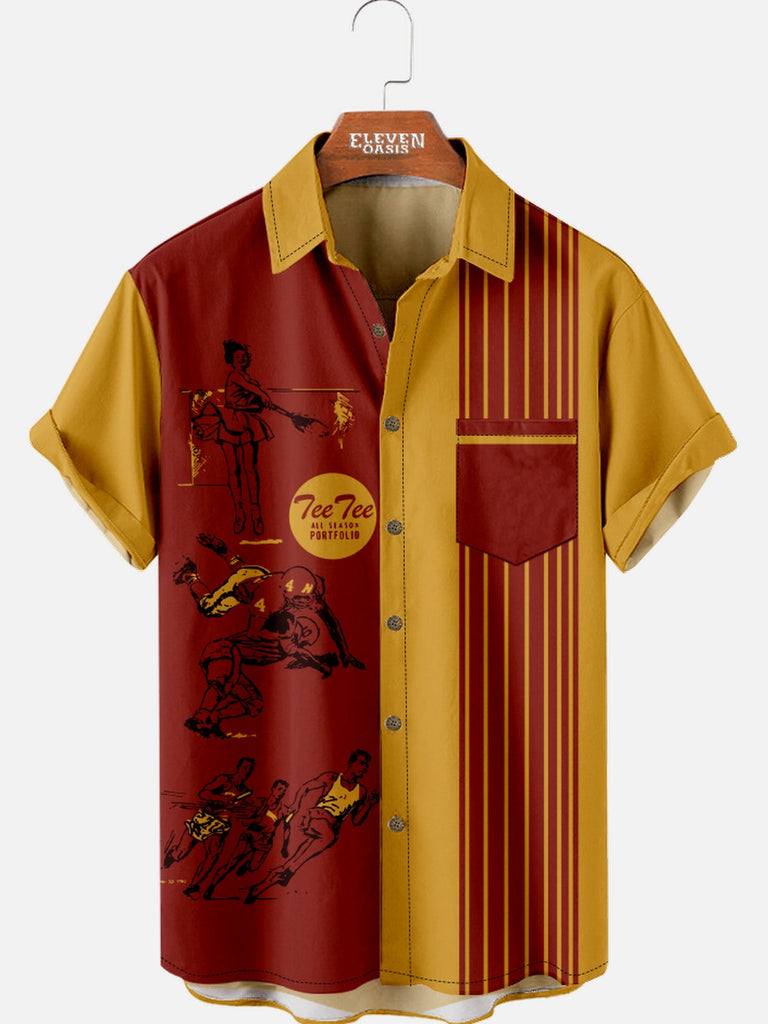 Men's Nostalgia Pee Chee Half Red Stripe Short Sleeve Shirt Eleven Oasis