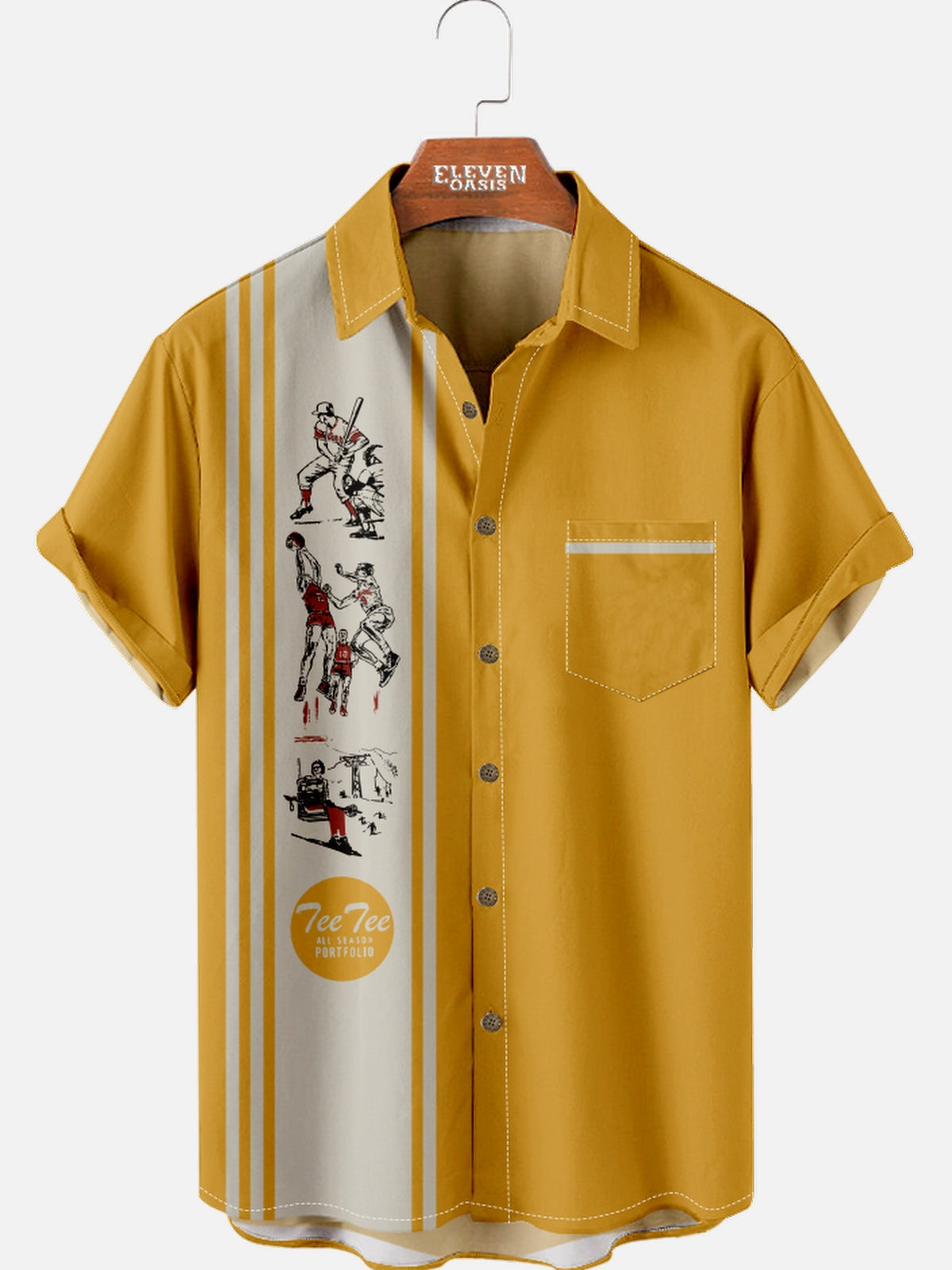 Men's Nostalgia White Stripe Short Sleeve Shirt Eleven Oasis