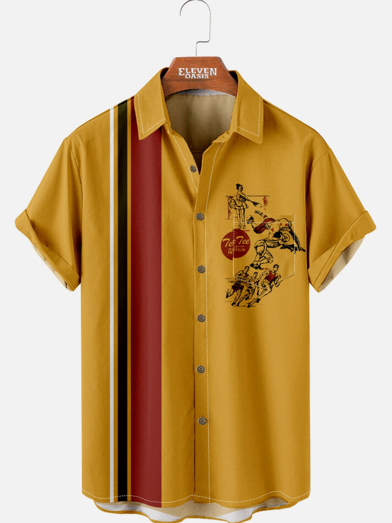 Men's Nostalgia Pee Chee Red And Black Stripe Short Sleeve Shirt Eleven Oasis