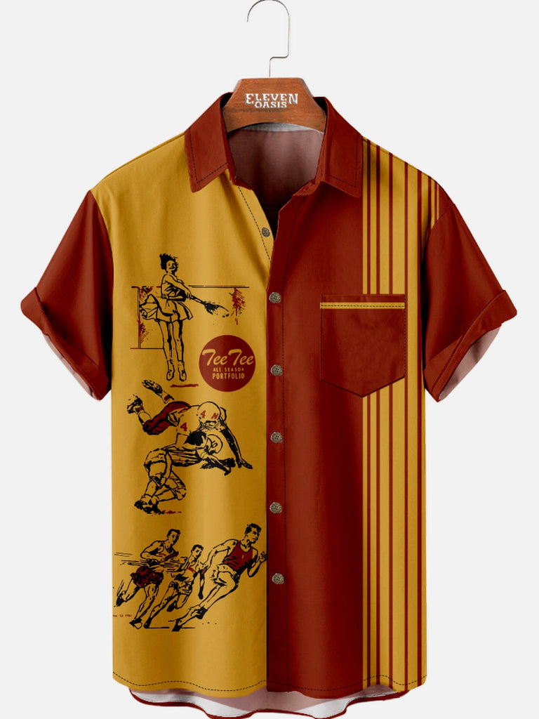 Men's Nostalgia Pee Chee Yellow Stripe Short Sleeve Shirt Eleven Oasis