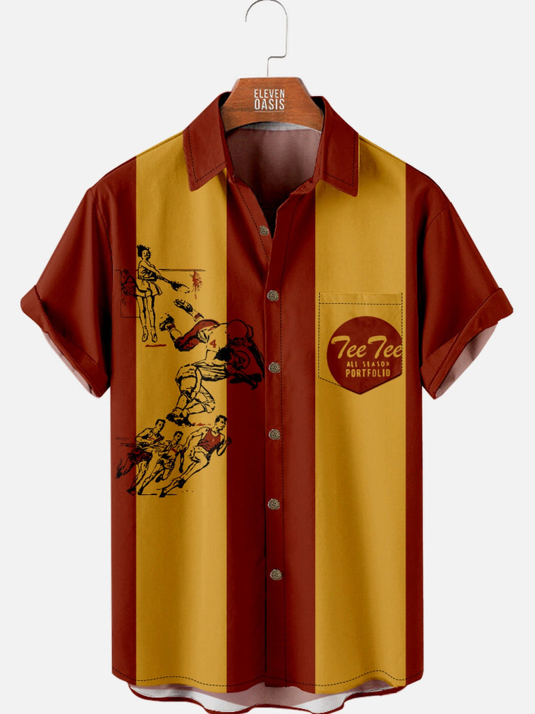 Men's Pee Chee Portfolid Stripe Nostalgia Short Sleeve Shirt Eleven Oasis