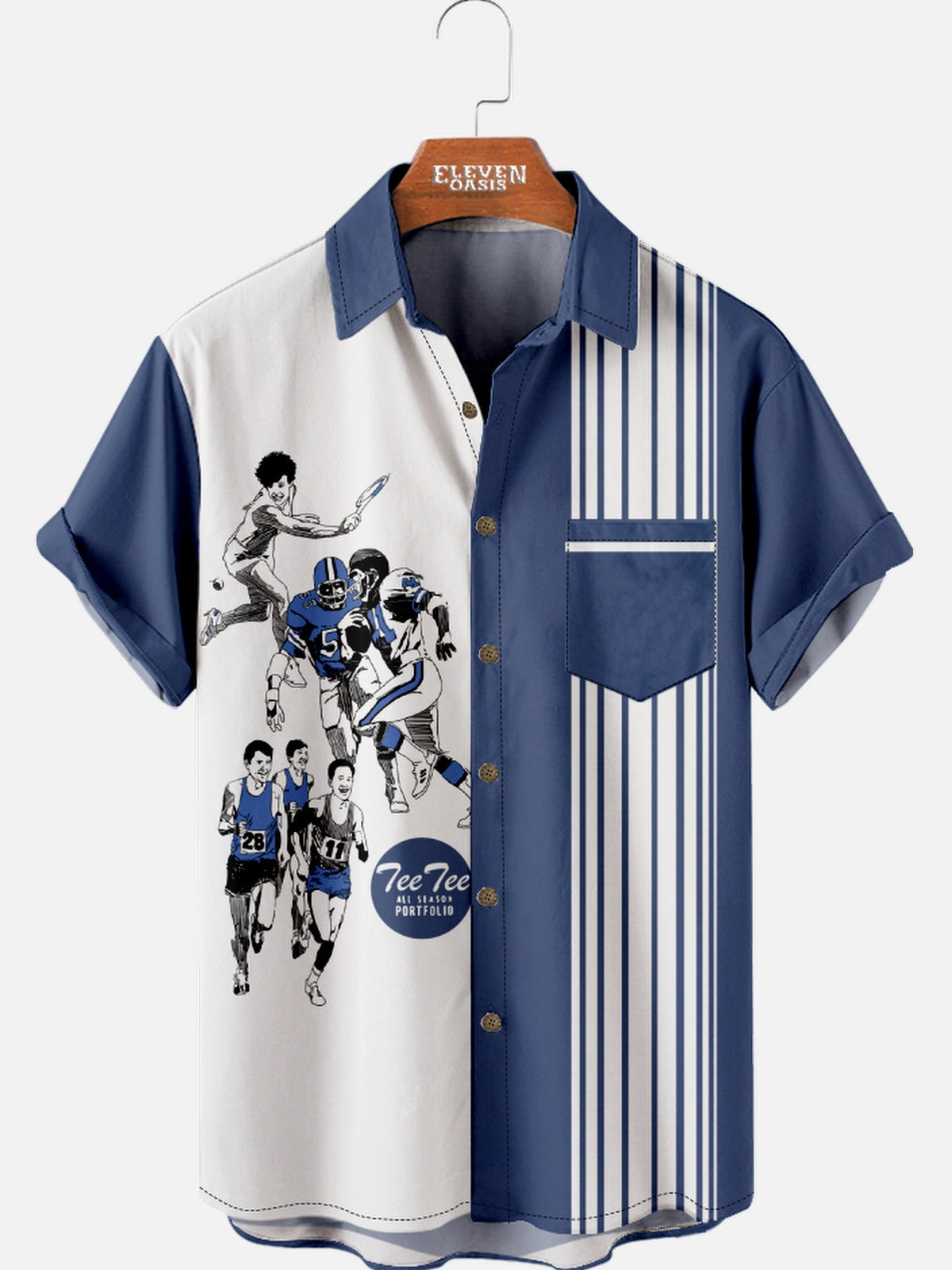 Men's Retro Sports All-Stars Solid Pocket Short Sleeve Shirt Eleven Oasis