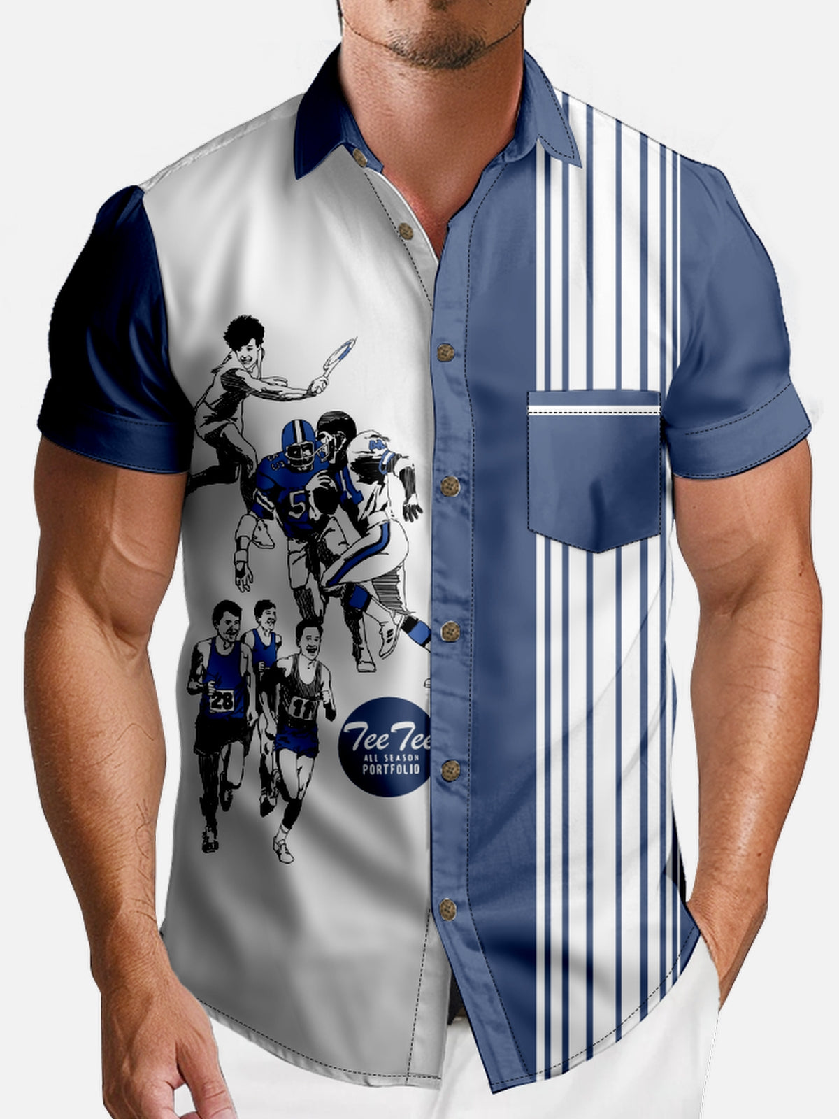 Men's Retro Sports All-Stars Solid Pocket Short Sleeve Shirt Eleven Oasis