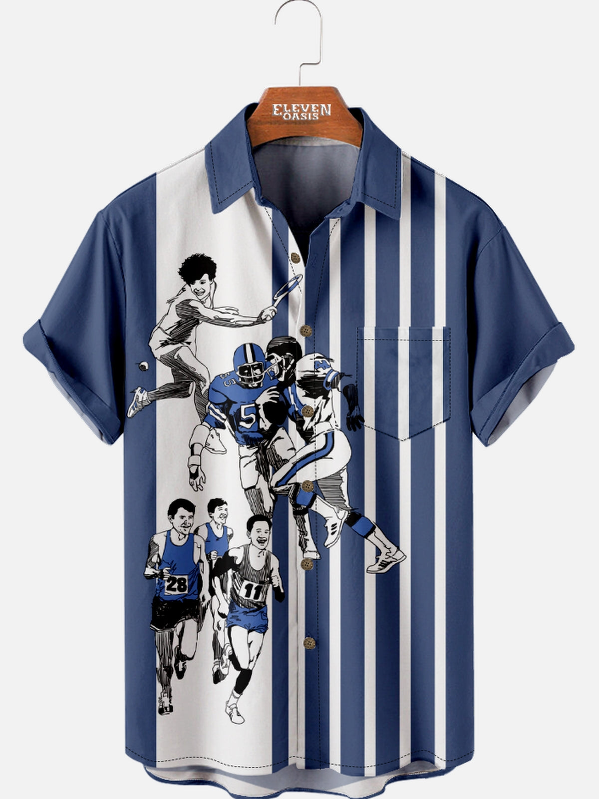 Men's Vintage Sports Heroes Blue Short Sleeve Shirt Eleven Oasis