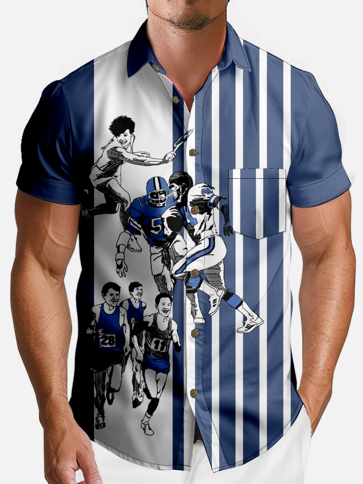Men's Vintage Sports Heroes Blue Short Sleeve Shirt Eleven Oasis