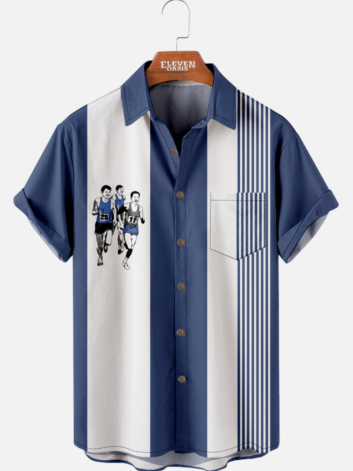 Men's Vintage Athletics Blue Stripe Nostalgia Short Sleeve Shirt Eleven Oasis