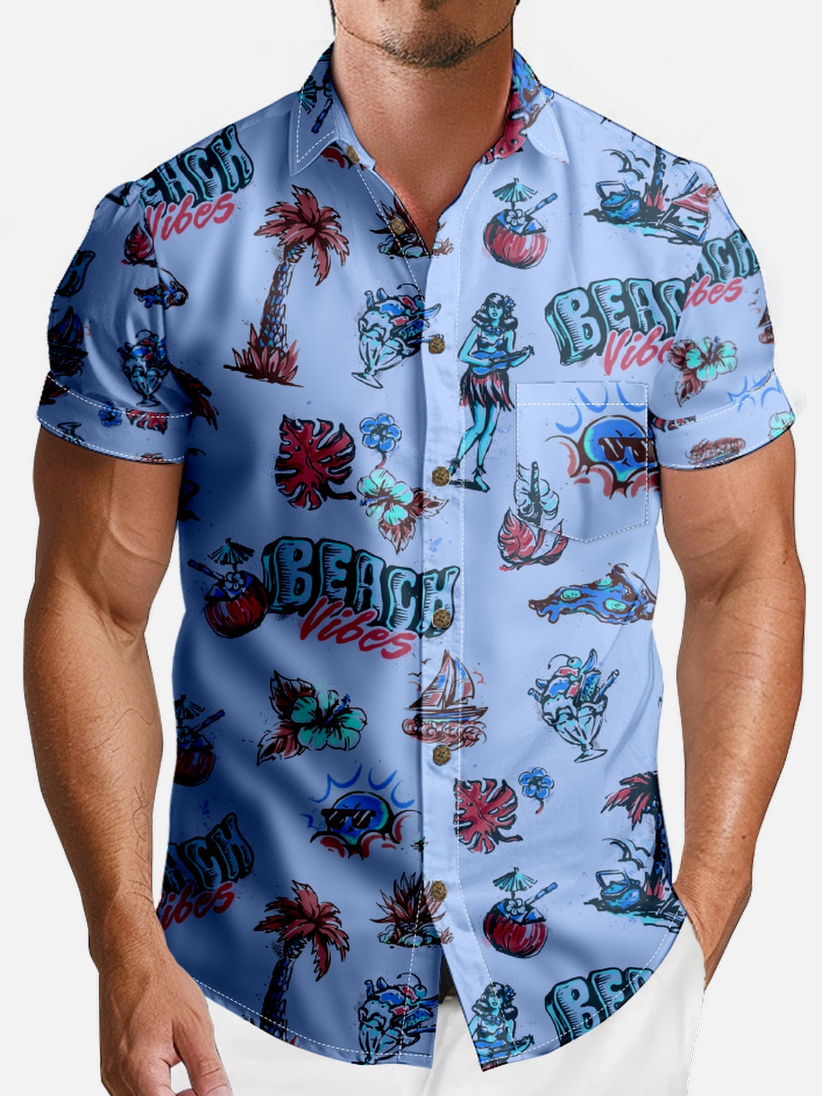 Men's Beach Vibes Short Sleeve Shirt Eleven Oasis