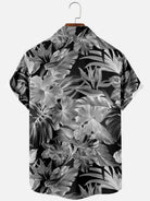Men's Monochrome Tropical Floral Short Sleeve Shirt ElevenOasis