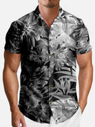 Men's Monochrome Tropical Floral Short Sleeve Shirt ElevenOasis