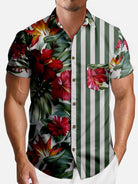Men's Hibiscus Stripe Panel Hawaiian Short Sleeve Shirt Eleven Oasis