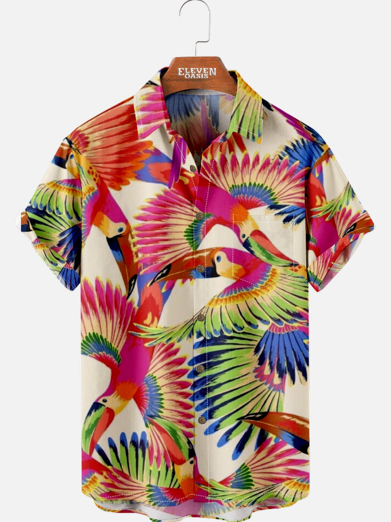 Men's Exotic Bird Print Short Sleeve Shirt Eleven Oasis