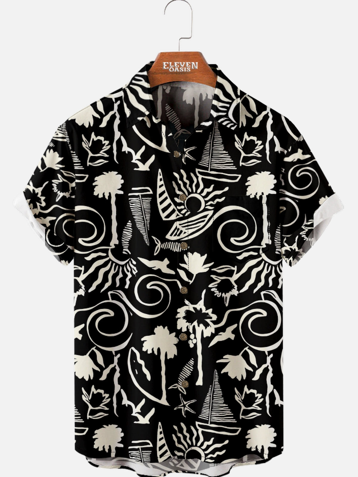 Men's Monochrome Floral Short Sleeve Shirt Eleven Oasis