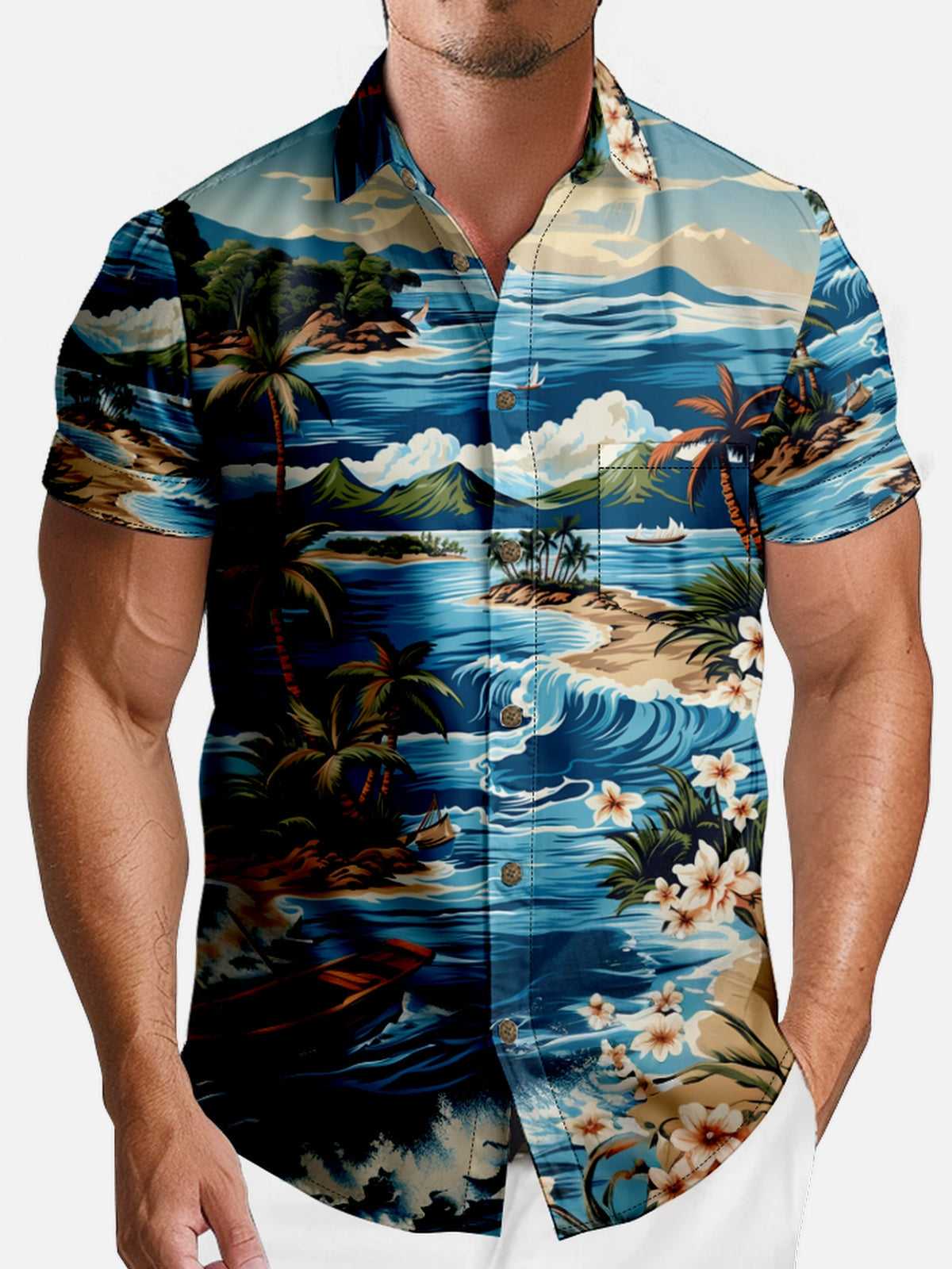 Men's Island Paradise Hawaiian Short Sleeve Shirt Eleven Oasis