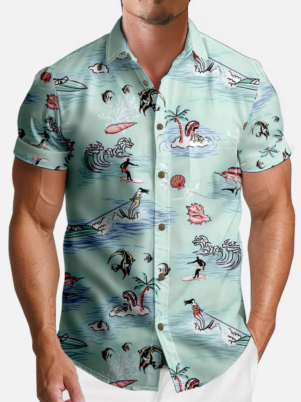 Men's Tropical Surf Short Sleeve Shirt Eleven Oasis