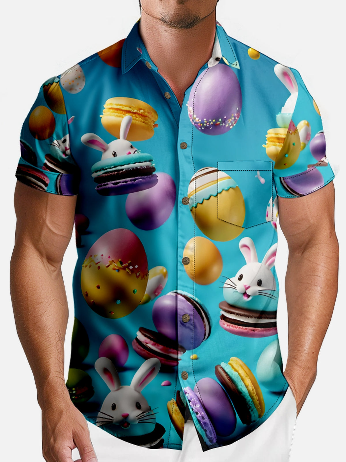 Men's Easter Bunny and Treats Short Sleeve Shirt Eleven Oasis