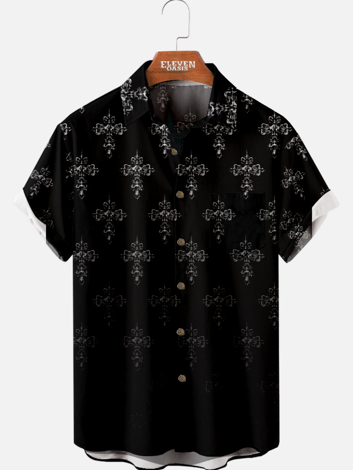 Men's Allover Cross Print Short Sleeve Shirt