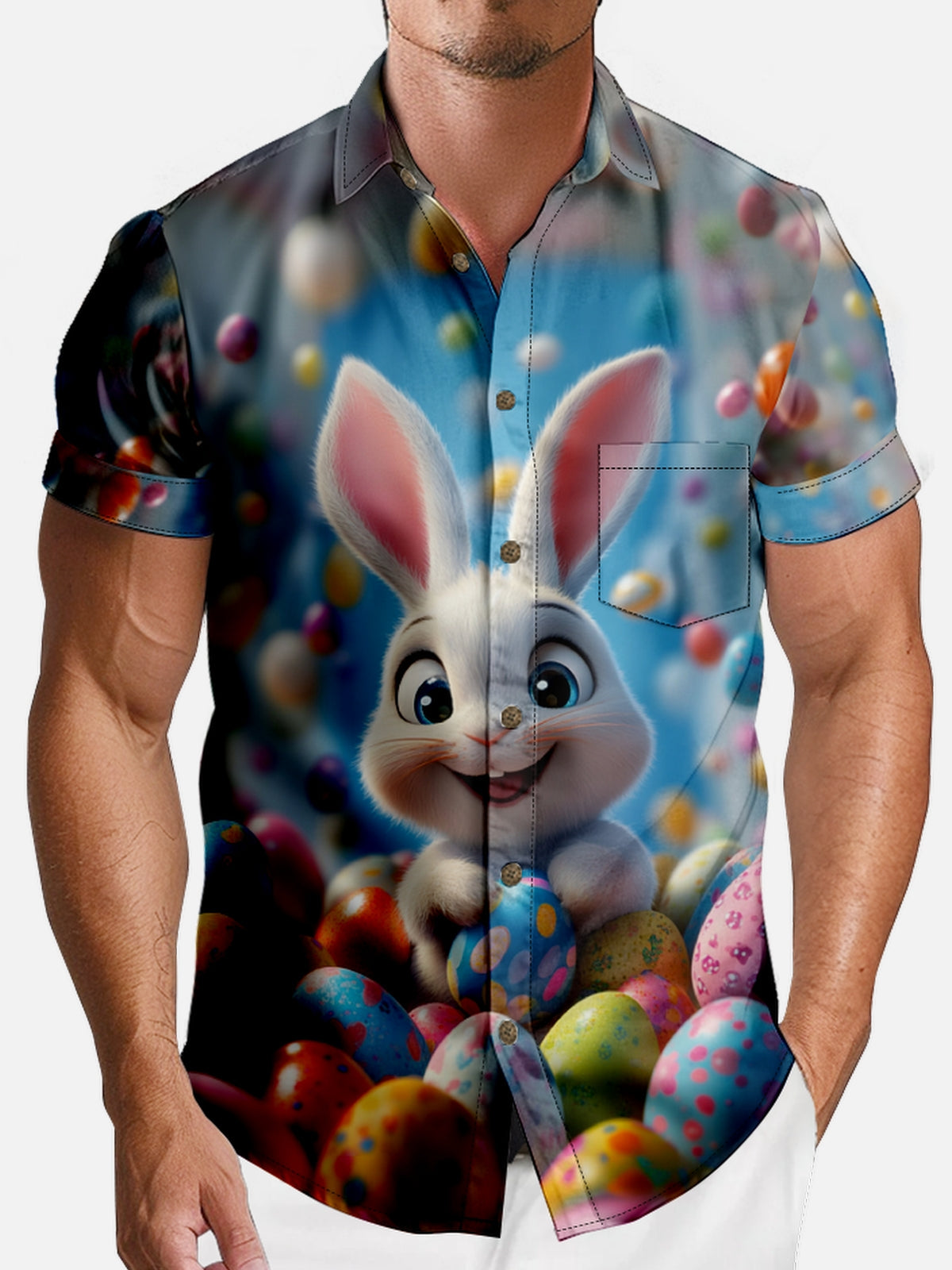 Men's Easter Bunny And Egg Carton Short Sleeve Shirts 8 Eleven Oasis