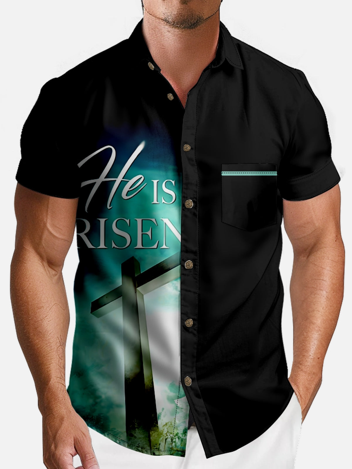 Men's He Is Risen Short Sleeve Shirt Eleven Oasis