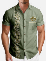 Men's Olive Green Lily and Cross Short Sleeve Shirt Eleven Oasis
