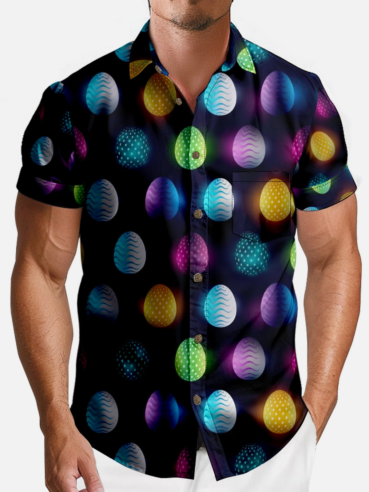 Tall Men's Colorful Polka Dot Egg Short Sleeve Shirt Eleven Oasis