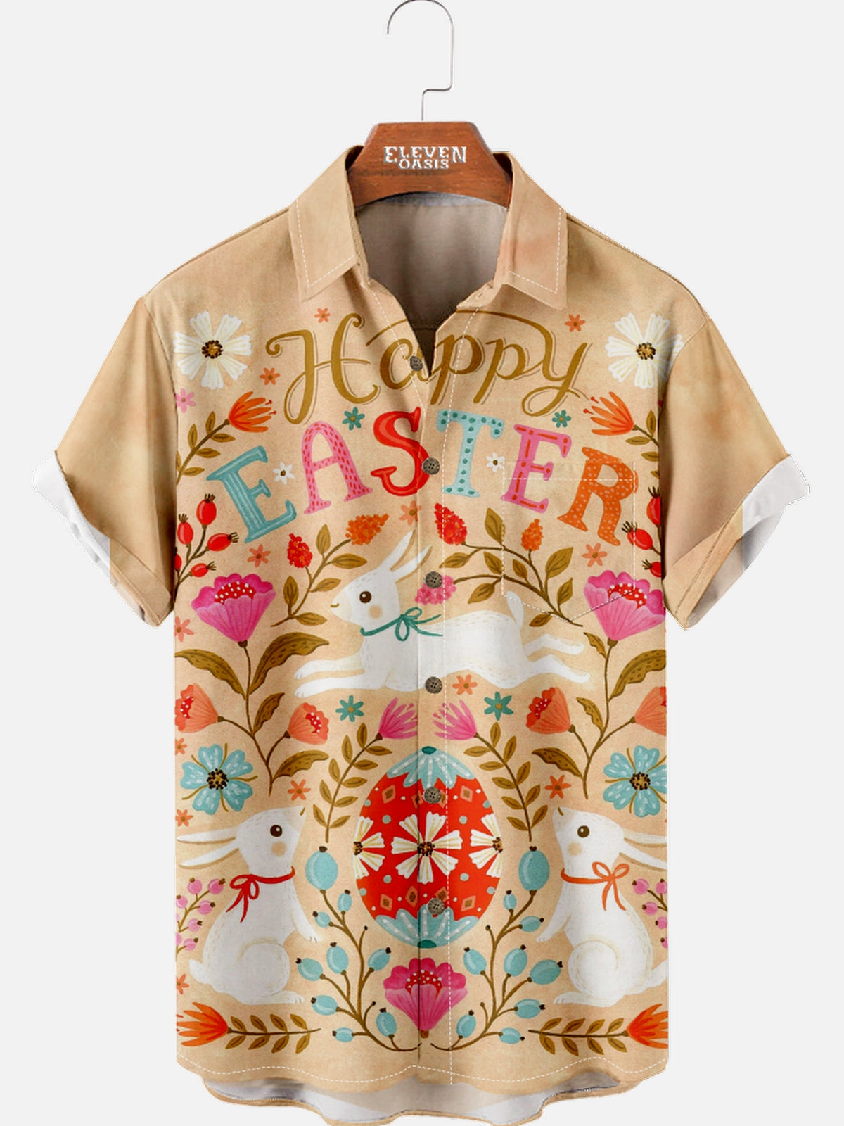 Men's Happy Easter Rabbit And Egg Short Sleeve Shirt Eleven Oasis