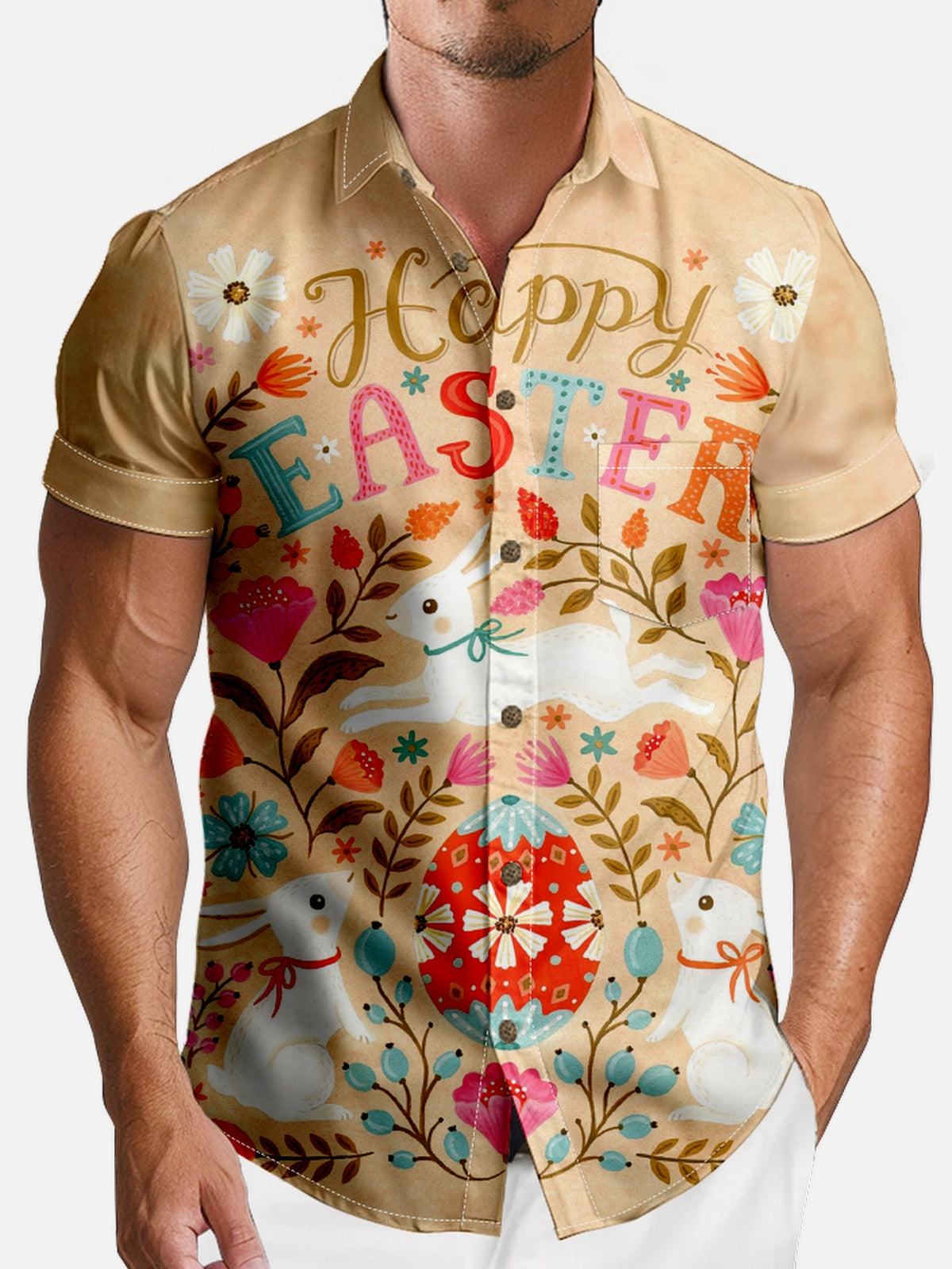 Men's Happy Easter Rabbit And Egg Short Sleeve Shirt Eleven Oasis