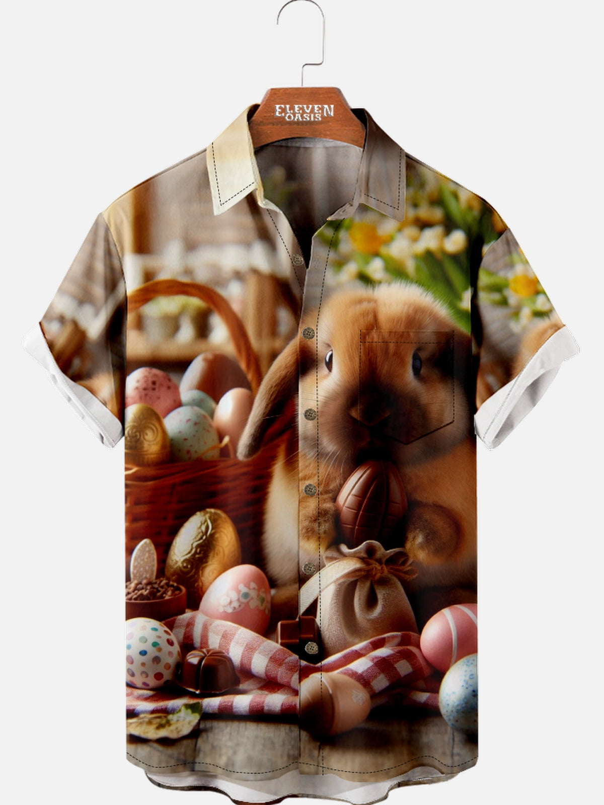 Men's Easter Rabbit And Eggs Short Sleeve Shirt Eleven Oasis