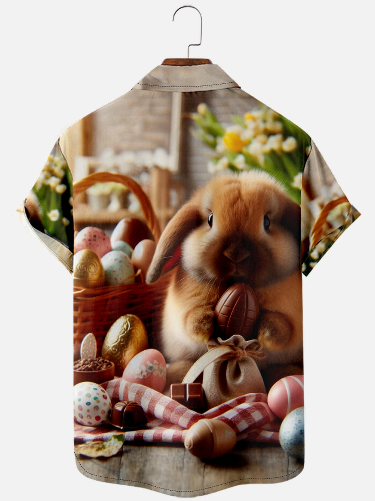 Men's Easter Rabbit And Eggs Short Sleeve Shirt Eleven Oasis