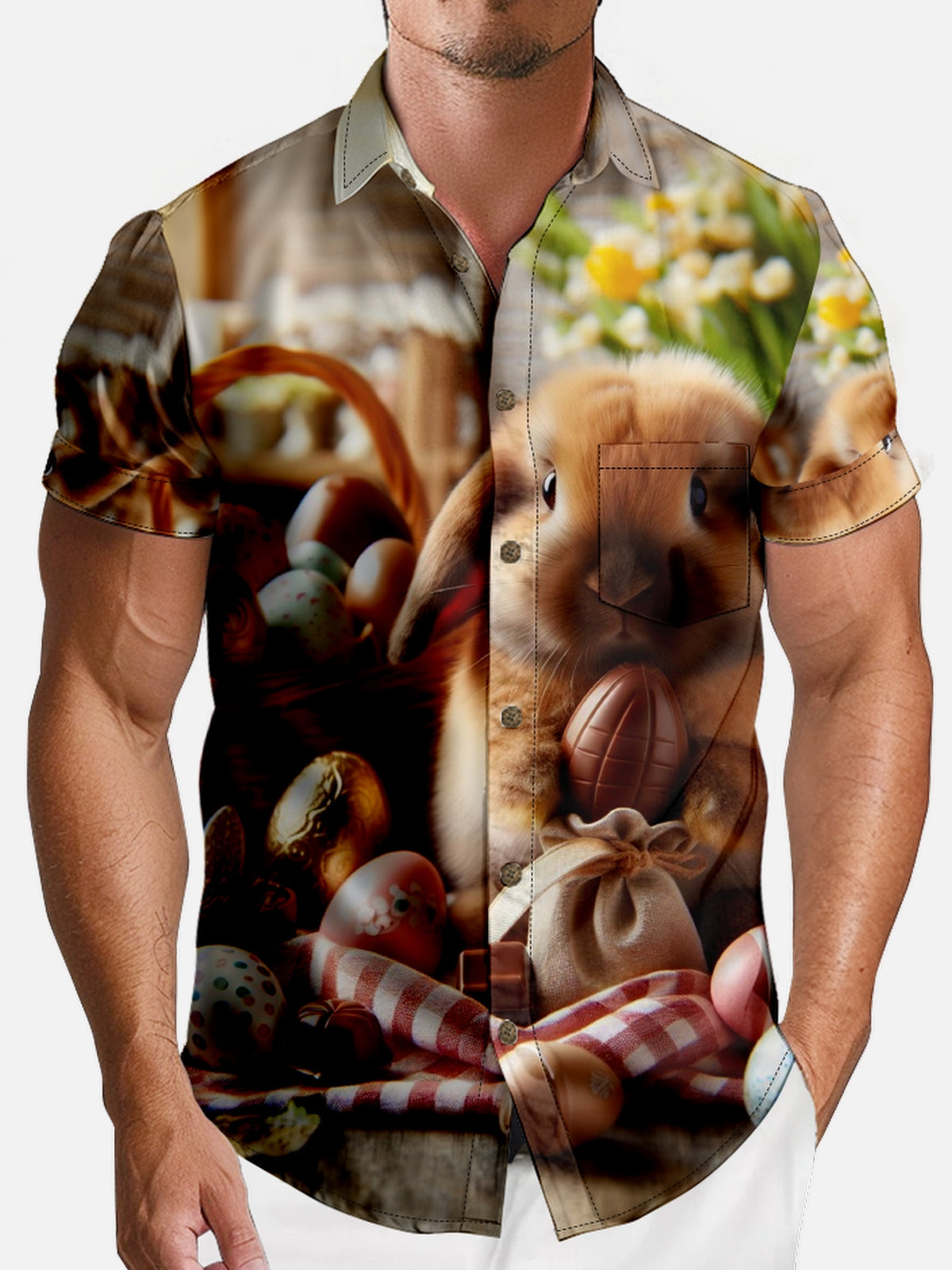 Men's Easter Rabbit And Eggs Short Sleeve Shirt Eleven Oasis